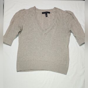 White House Black Market V-Neck Sweater in Beige